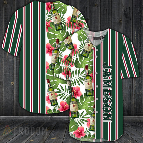Buildercar - Striped Tropical Hawaii Jameson Whiskey Baseball Jersey