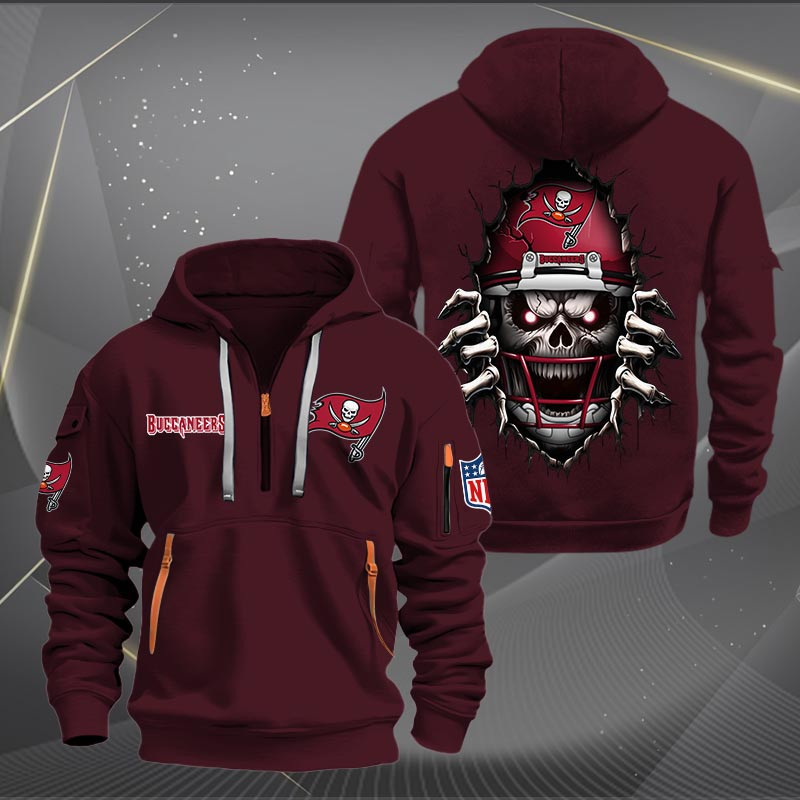 Buildercar - Tampa Bay Buccaneers Football Player Skull Quarter Zip Hoodie
