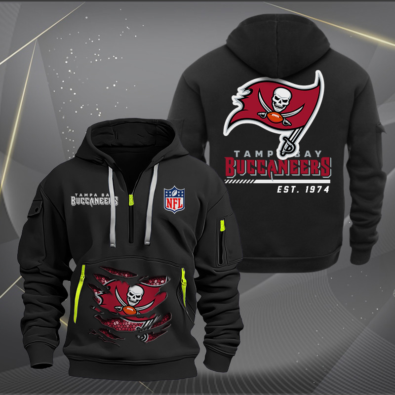 Buildercar - Tampa Bay Buccaneers Monster Scratch 2 Logo NFL Quarter Zip Hoodie