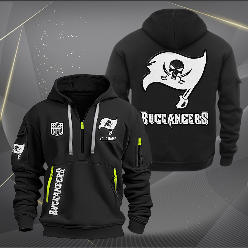 Buildercar - Tampa Bay Buccaneers White Logo NFL Quarter Zip Hoodie