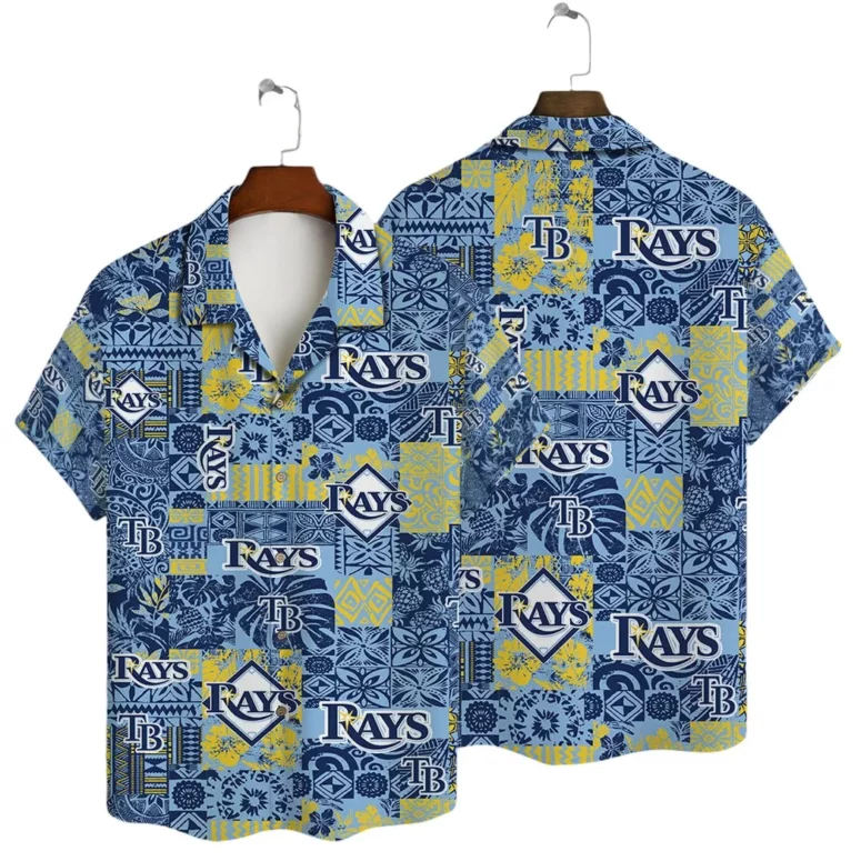 Buildercar - Tampa Bay Rays Blue Patchwork Hawaiian Shirt