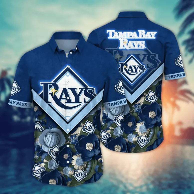 Buildercar - Tampa Bay Rays Floral Emblem Hawaiian Shirt