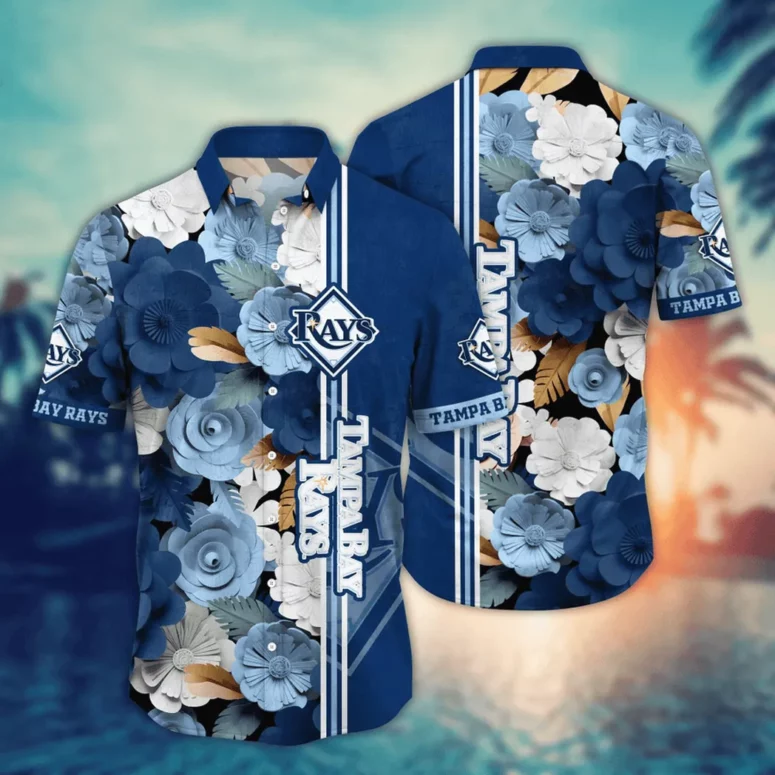 Buildercar - Tampa Bay Rays Floral Stripes Hawaiian Shirt
