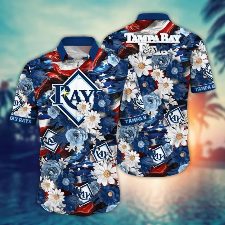 Buildercar - Tampa Bay Rays Patriotic Floral Hawaiian Shirt