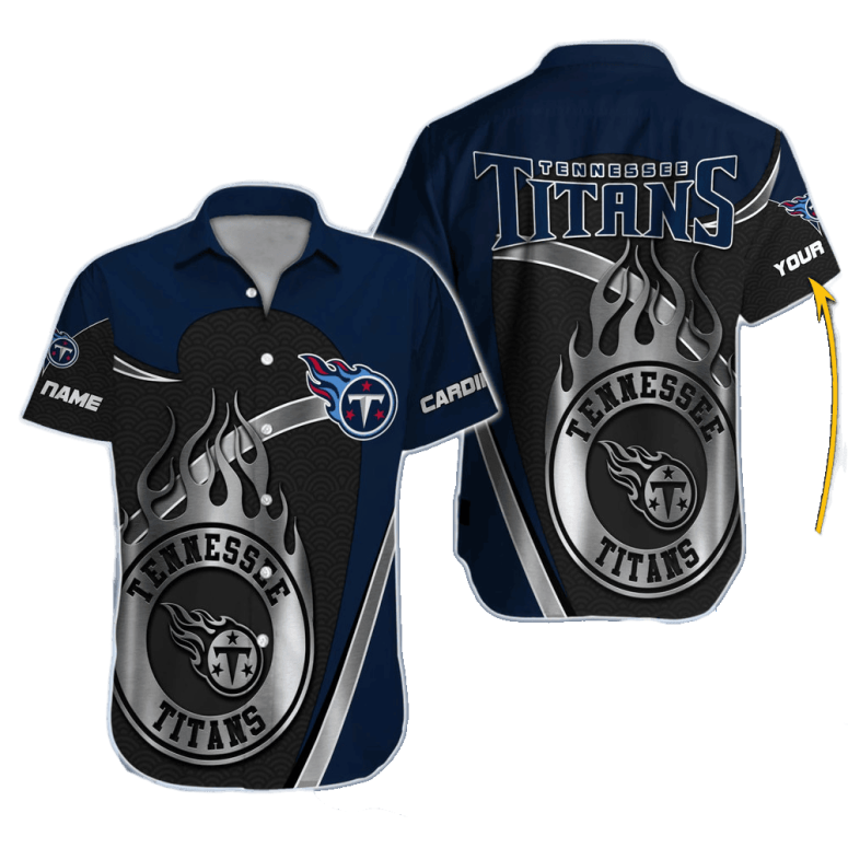 Buildercar - Tennessee Titans Hibiscus Blitz Personalized Hawaiian Shirt