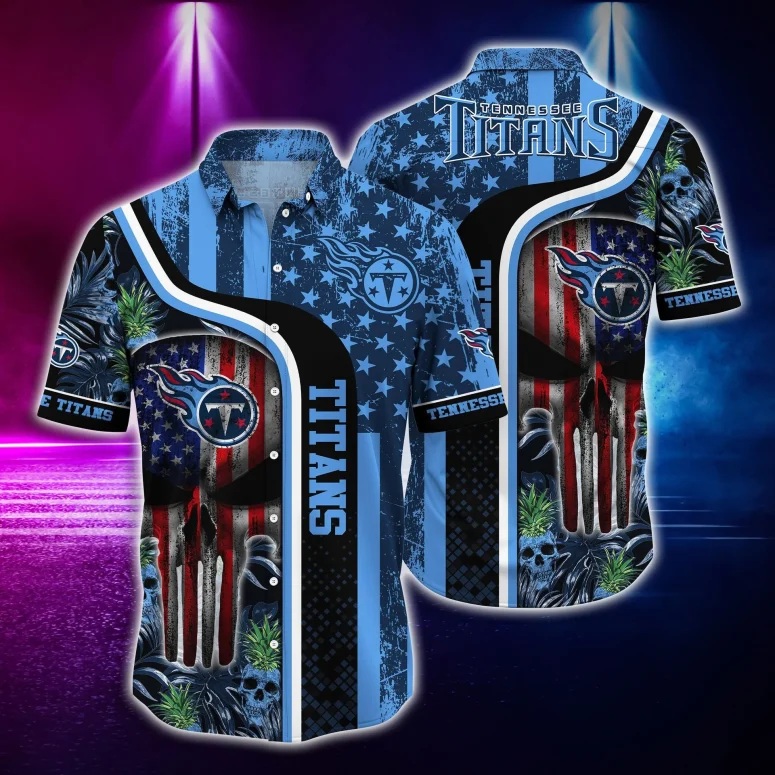 Buildercar - Tennessee Titans Patriot Skull Hawaiian Shirt