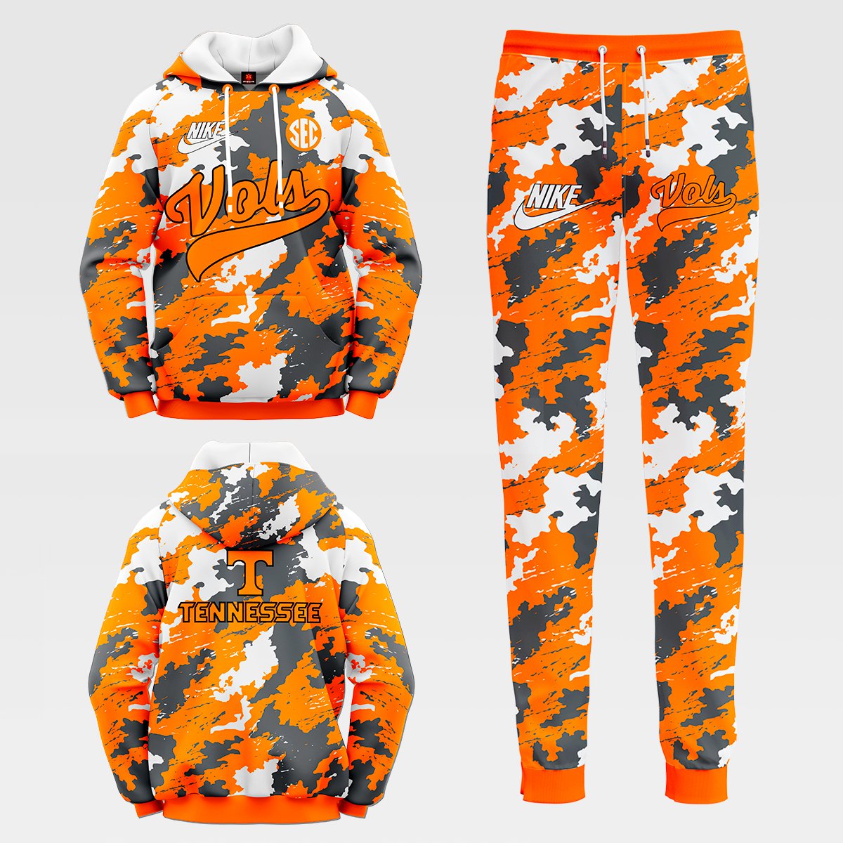 Buildercar - Tennessee Volunteers NCAA Football Team Camouflag Sport Hoodie Tracksuit