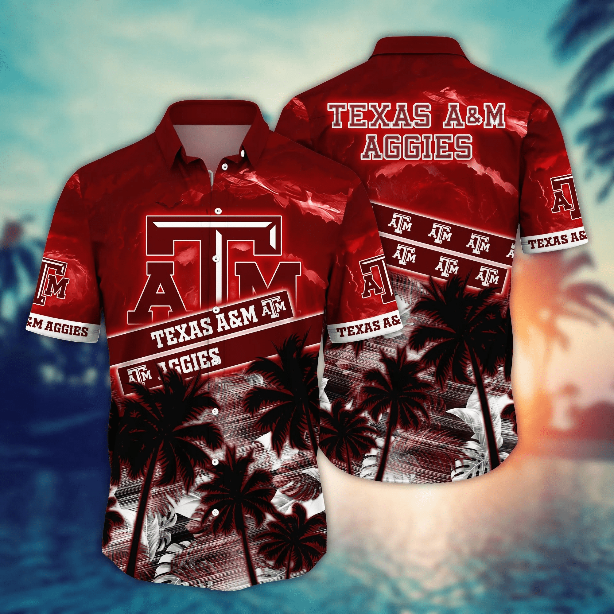 Buildercar - Texas A&M Aggies Black Palm Tree Hawaiian Shirt