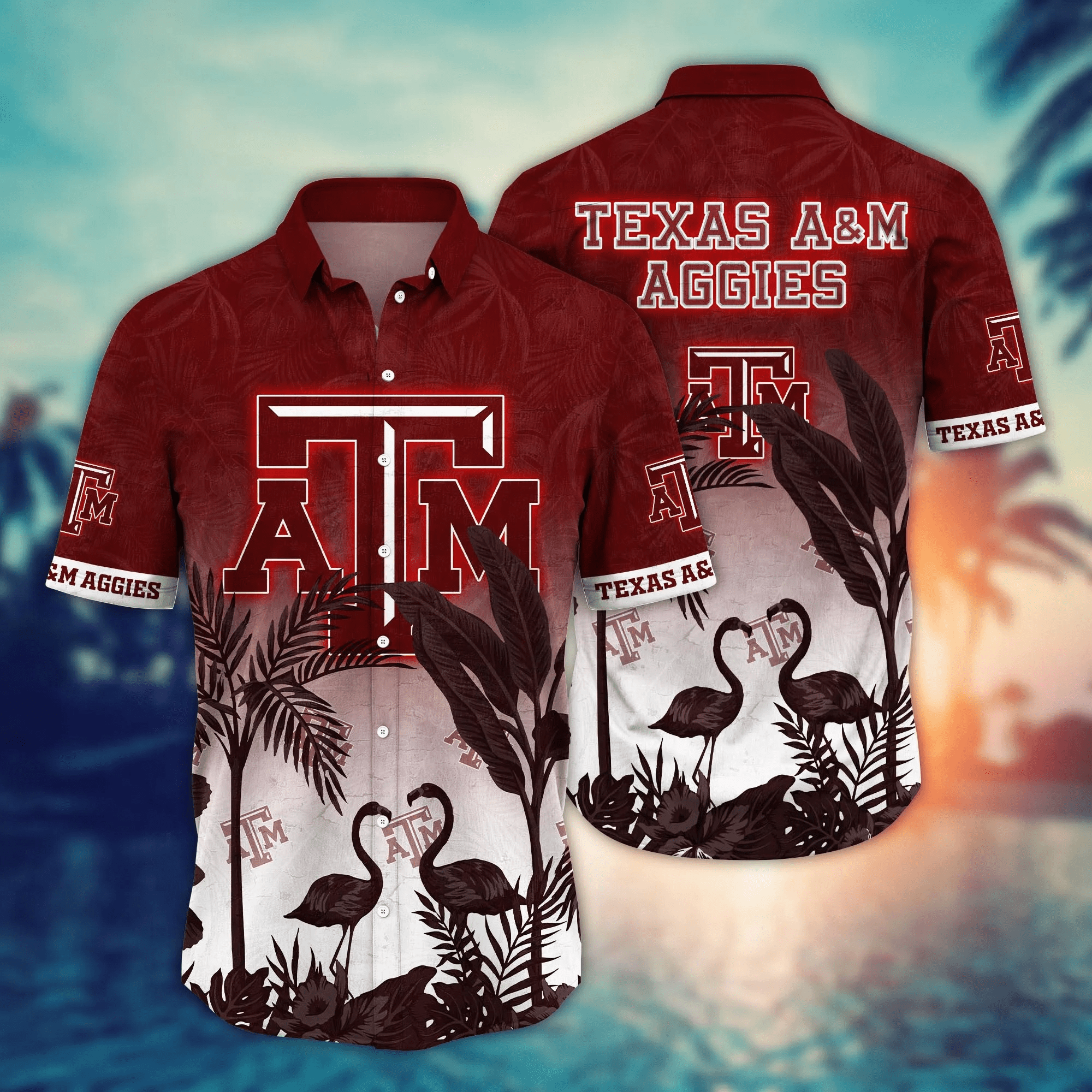 Buildercar - Texas A&M Aggies Flamingo Couple Hawaiian Shirt