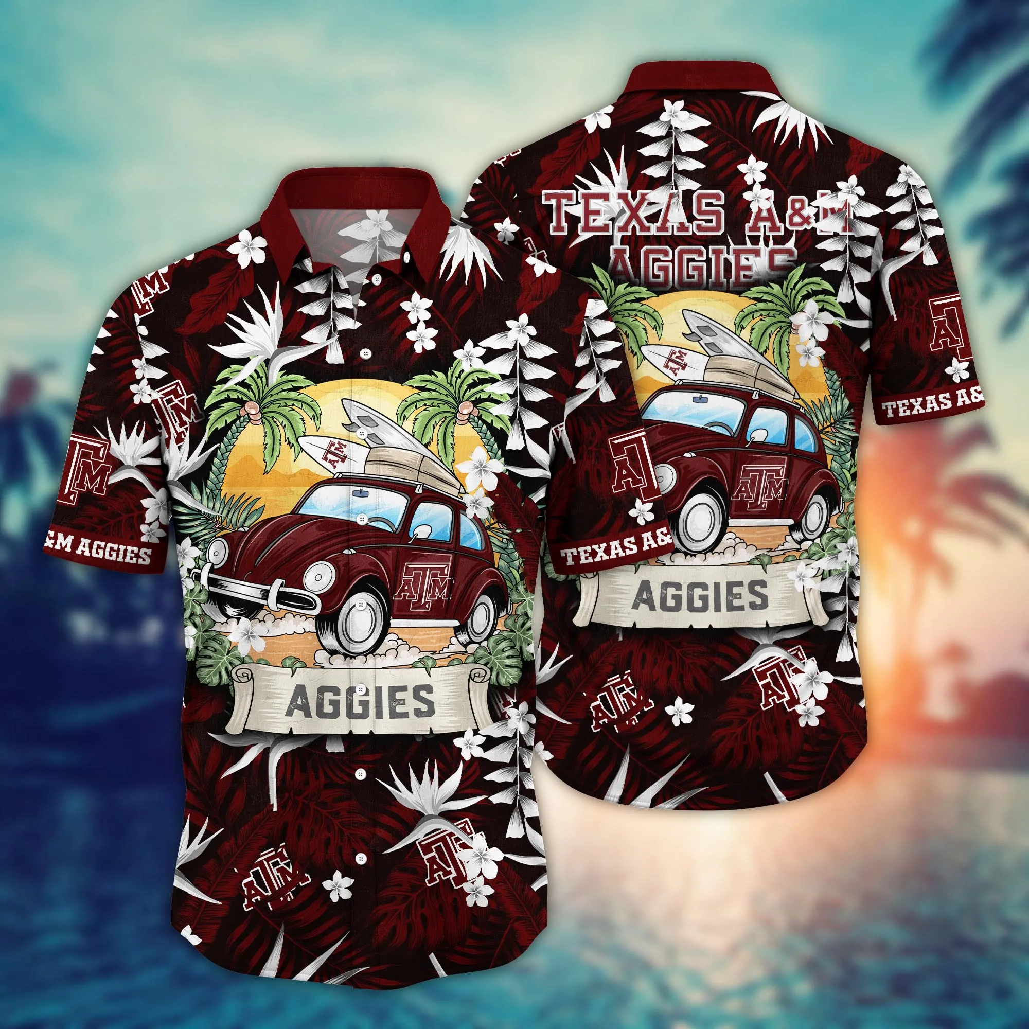 Buildercar - Texas A&M Aggies Summer Car Beach Hawaiian Shirt