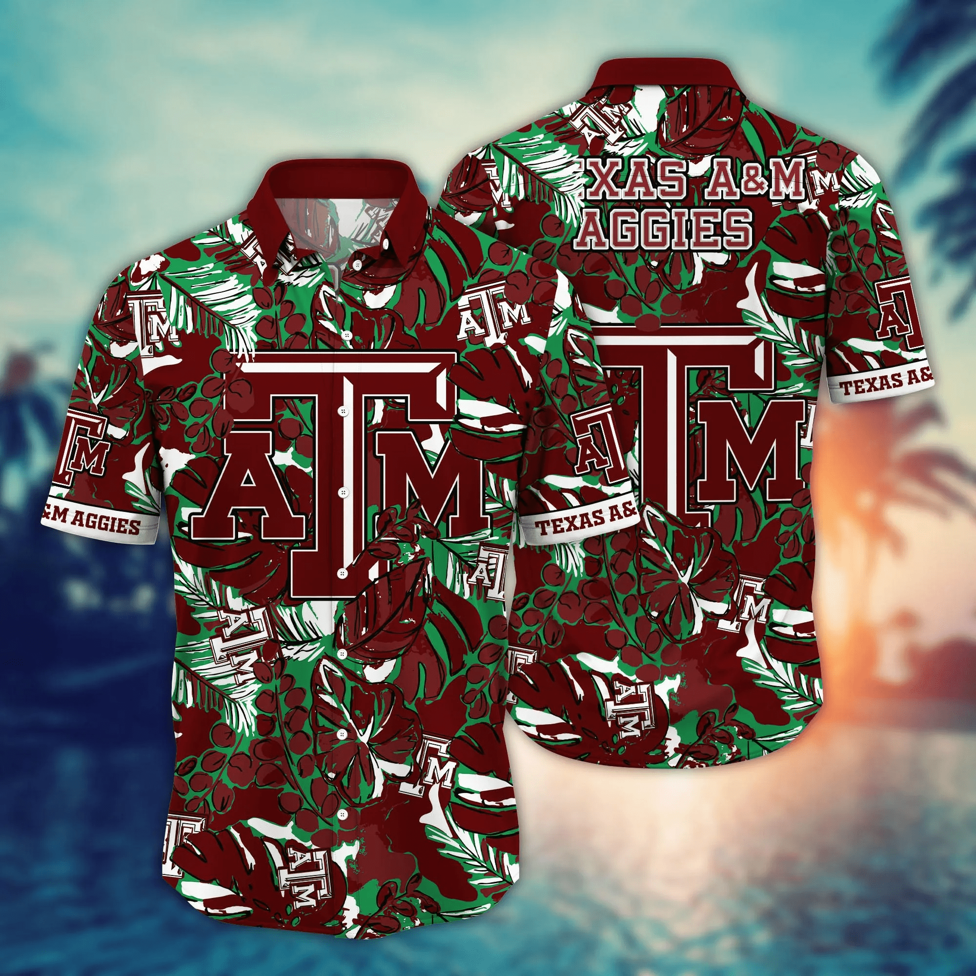 Buildercar - Texas A&M Aggies Tropical Floral Leaf Hawaiian Shirt