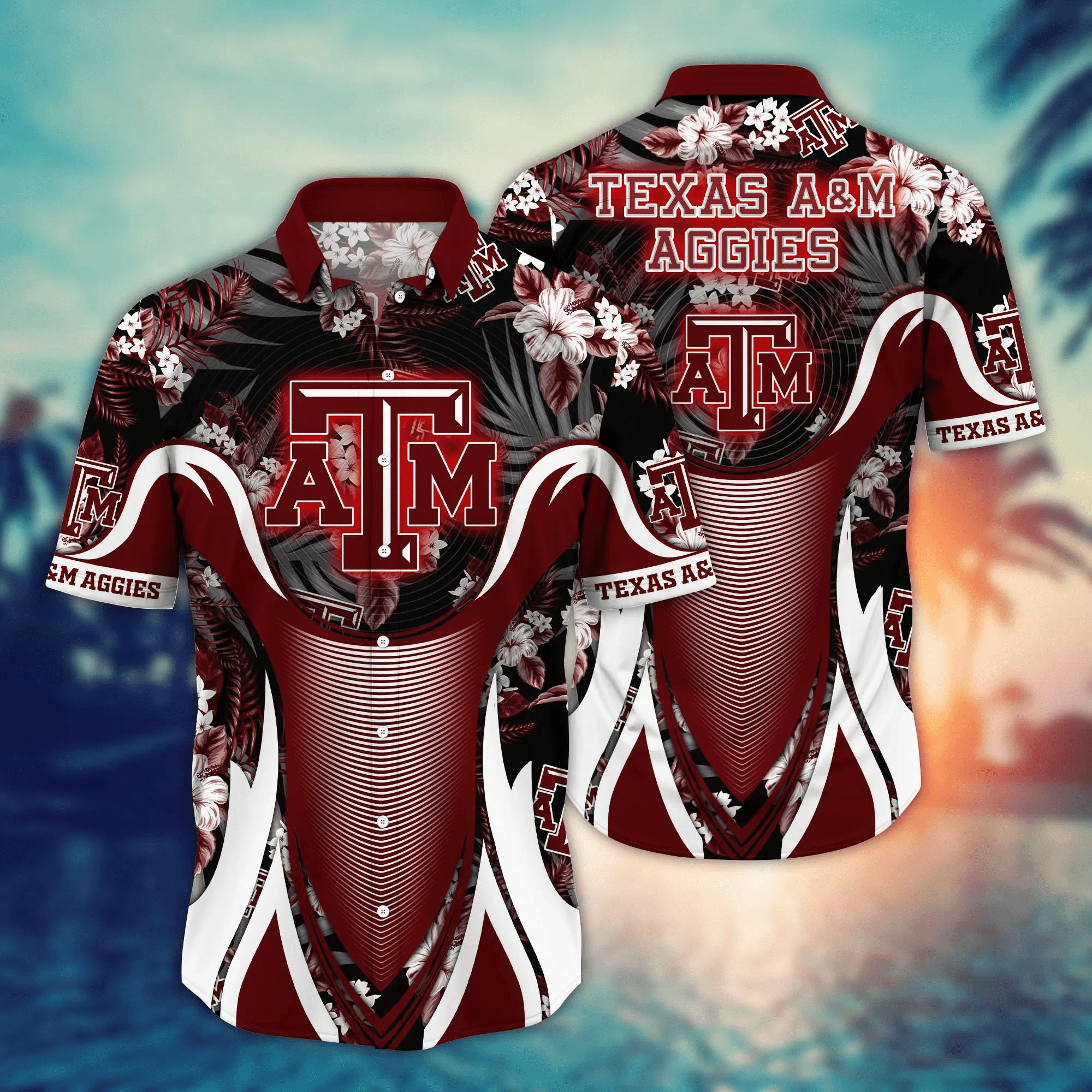 Buildercar - Texas A&M Aggies Tropical Leaf Armor Design Hawaiian Shirt