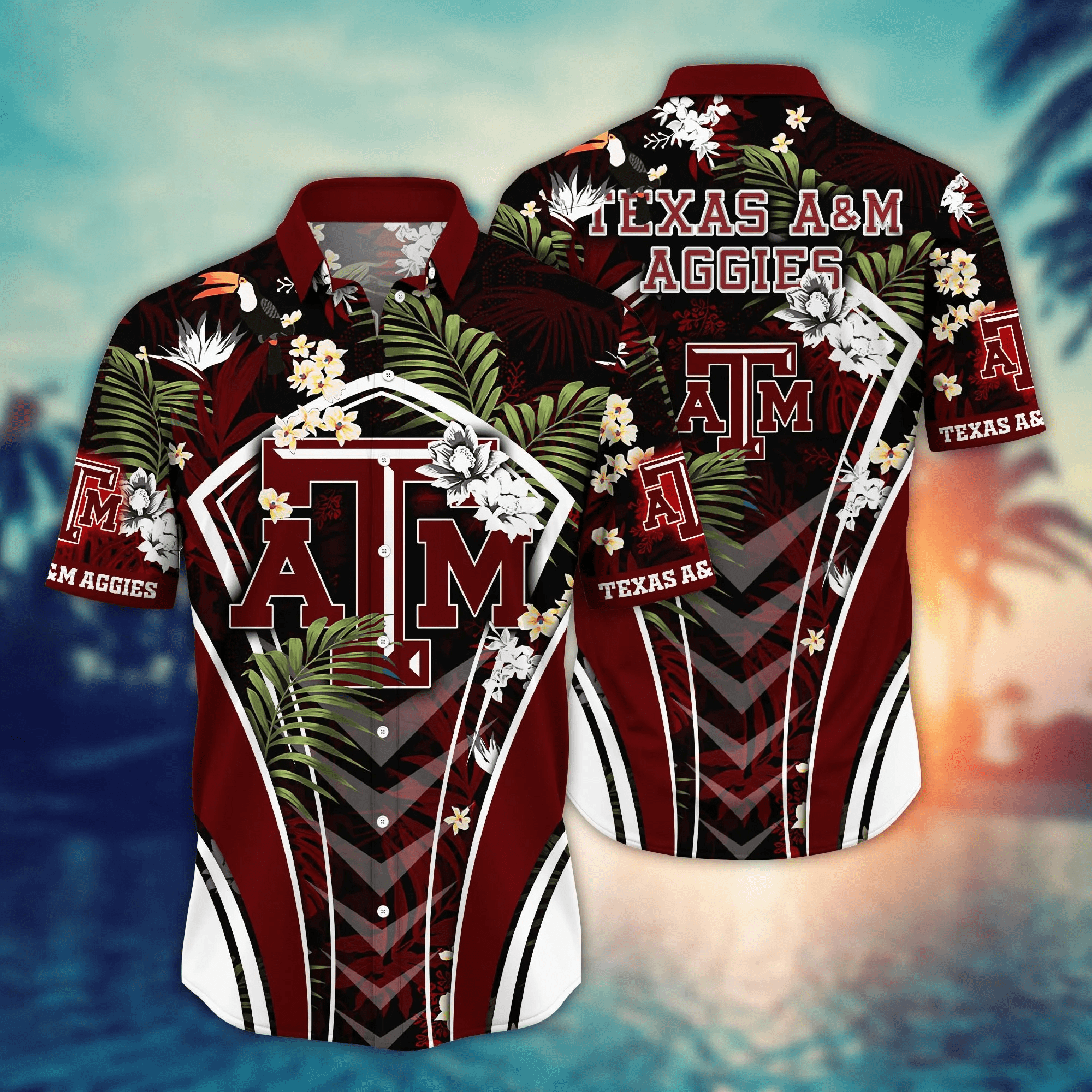 Buildercar - Texas A&M Aggies Tropical Leaf Armor Design Hawaiian Shirt