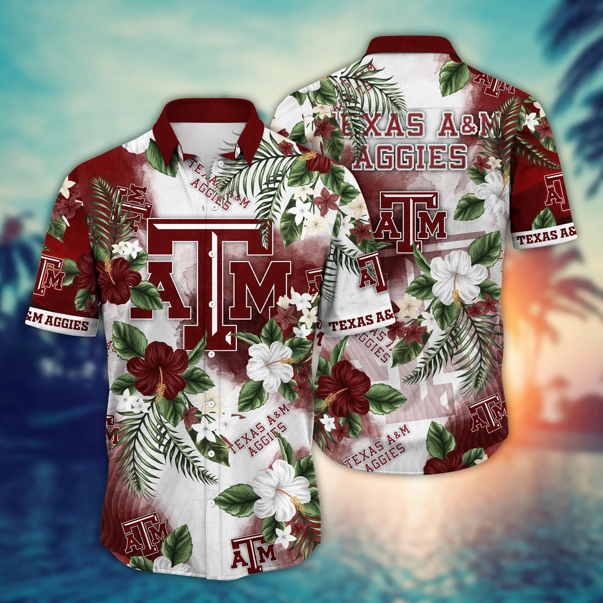 Buildercar - Texas A&M Aggies Tropical Leaf Blossom Hawaiian Shirt
