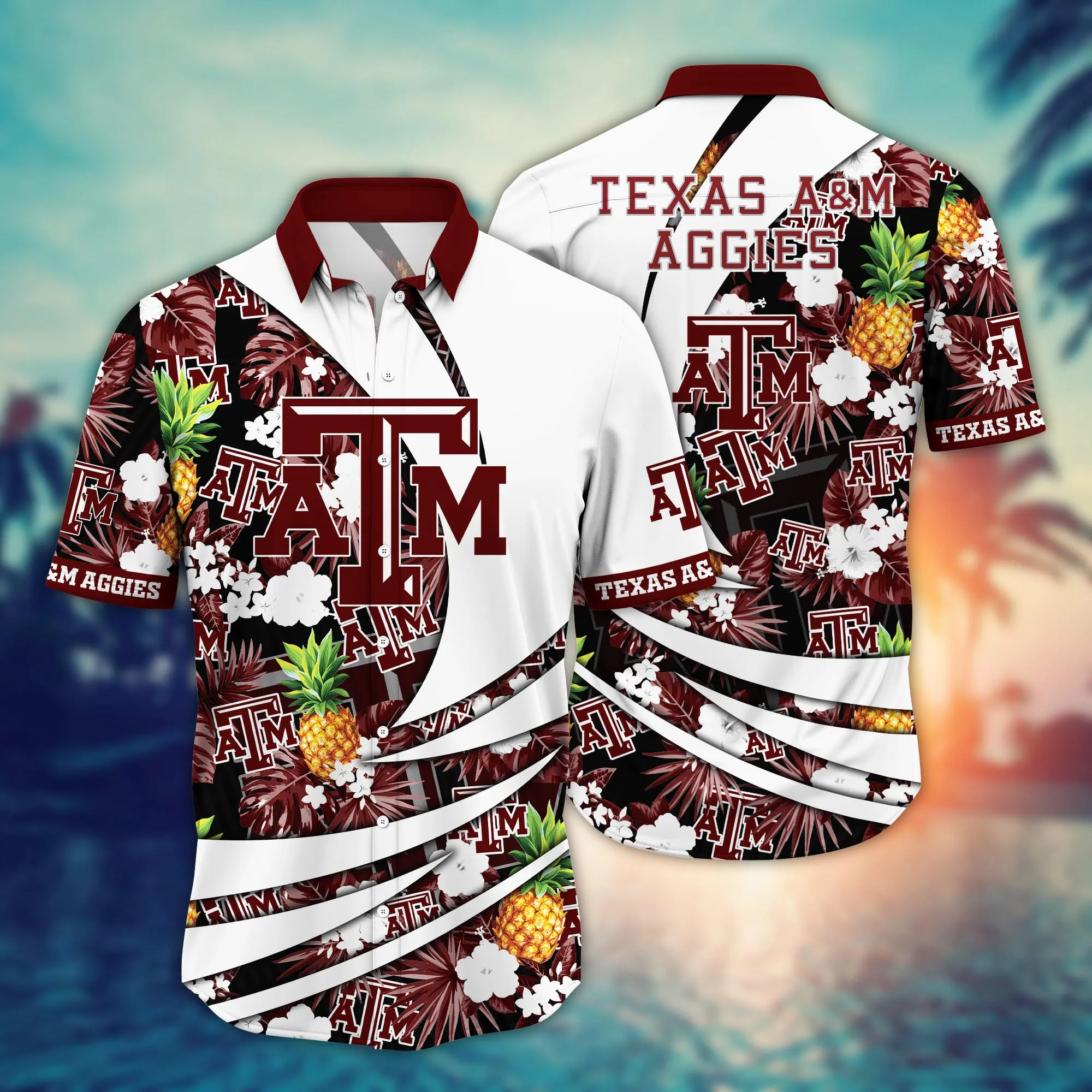 Buildercar - Texas A&M Aggies Tropical Pineapple Flowers Hawaiian Shirt