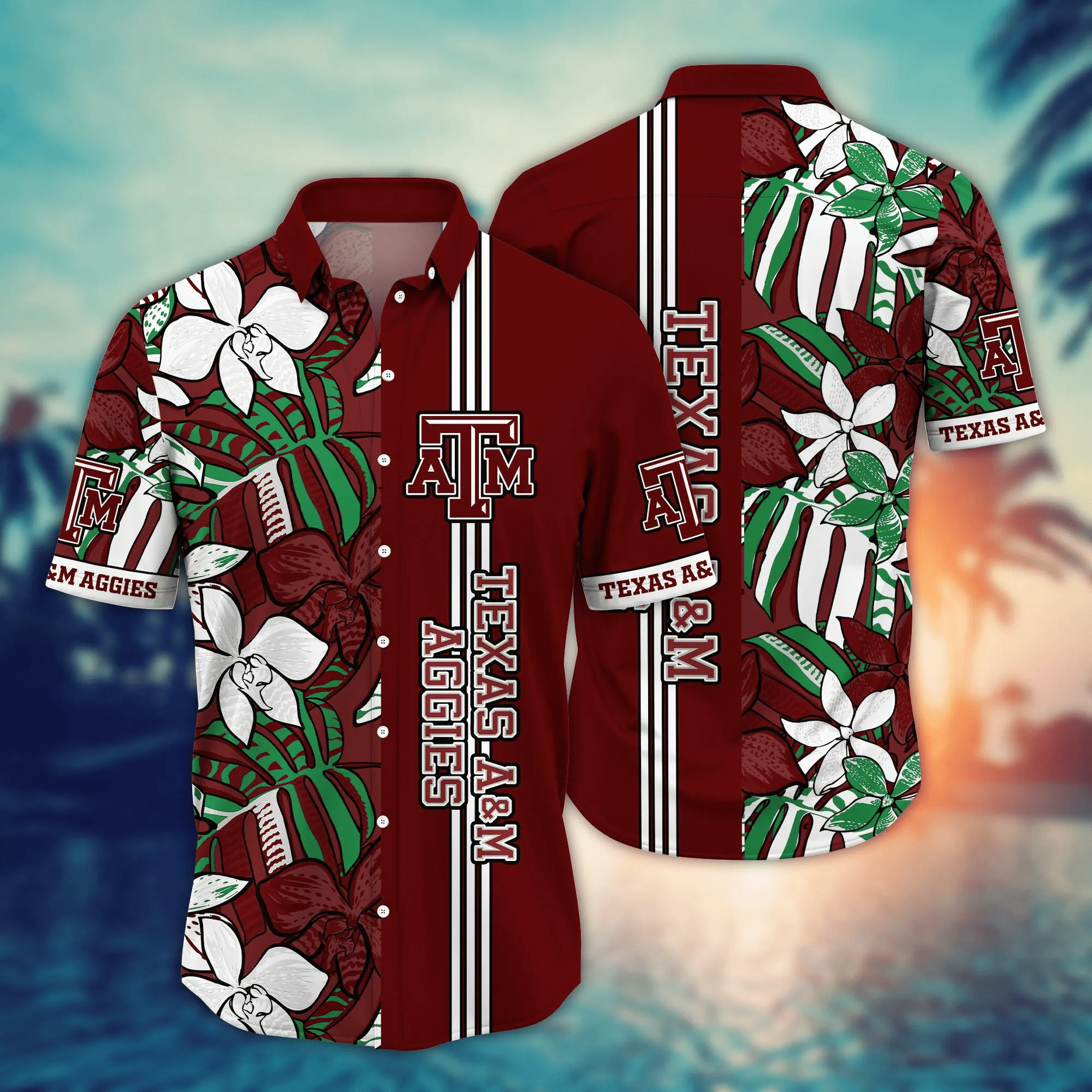 Buildercar - Texas A&M Aggies White Aloha Floral Hawaiian Shirt