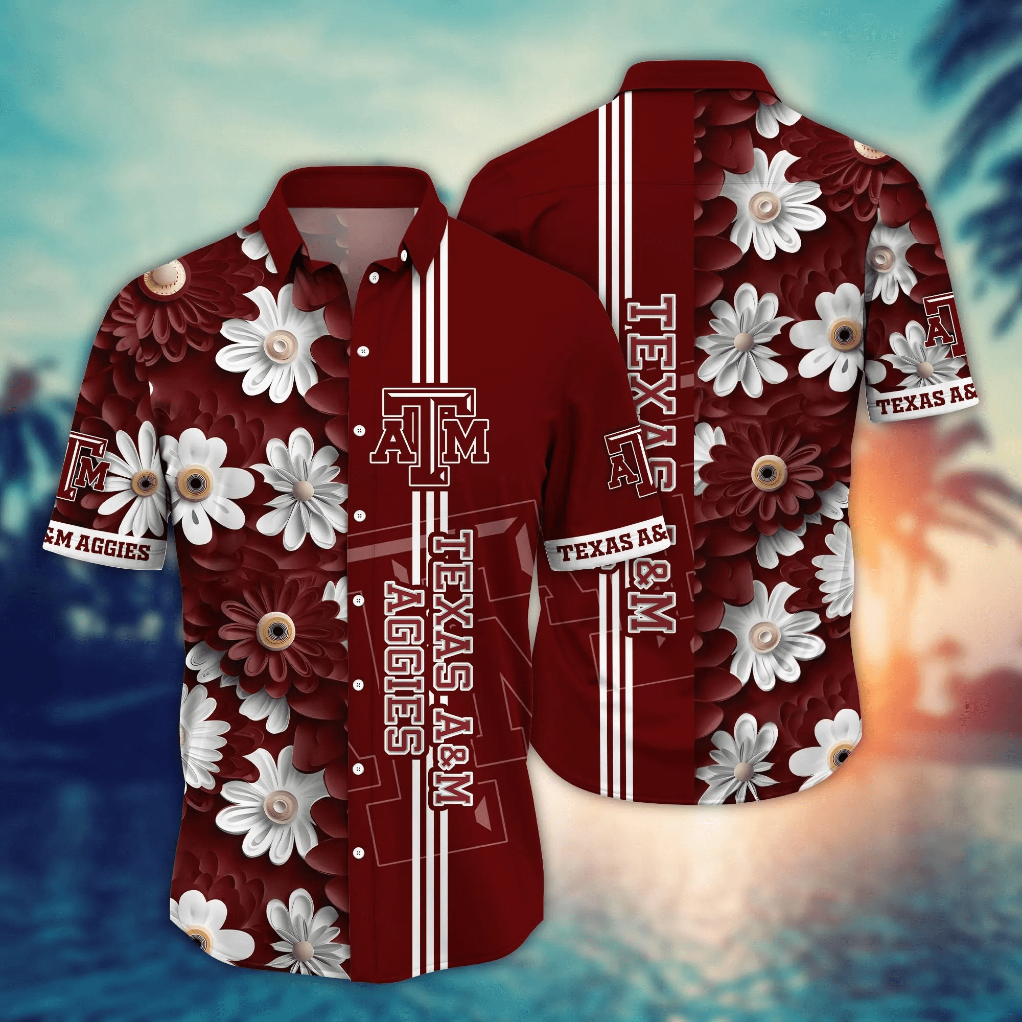 Buildercar - Texas A&M Aggies White Floral Aloha Hawaiian Shirt