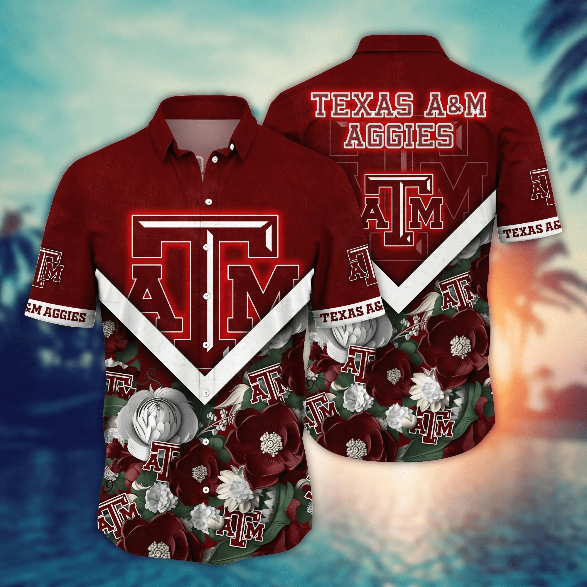 Buildercar - Texas A&M Aggies White Flowered Aloha Hawaiian Shirt