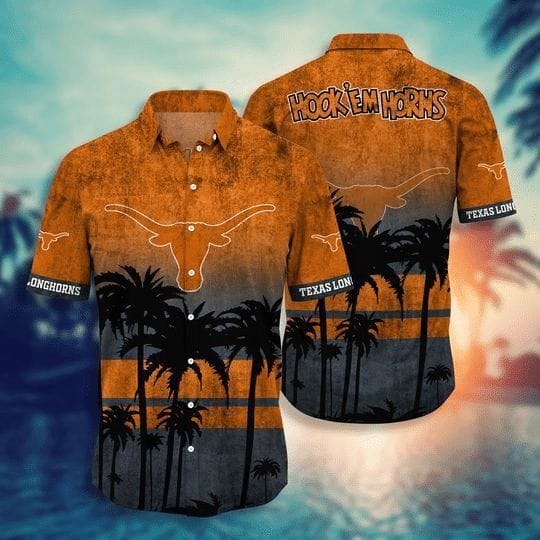 Buildercar - Texas Longhorns Black Palm Hawaiian Shirt