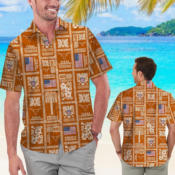 Buildercar - Texas Longhorns Checkerboard Pattern Hawaiian Shirt
