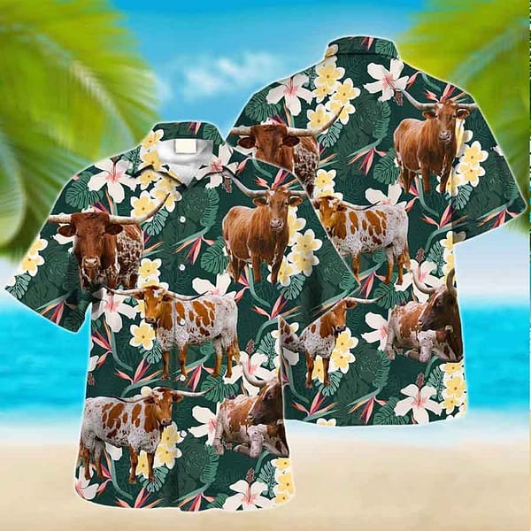 Buildercar - Texas Longhorns Tropical Floral Cow Hawaiian Shirt