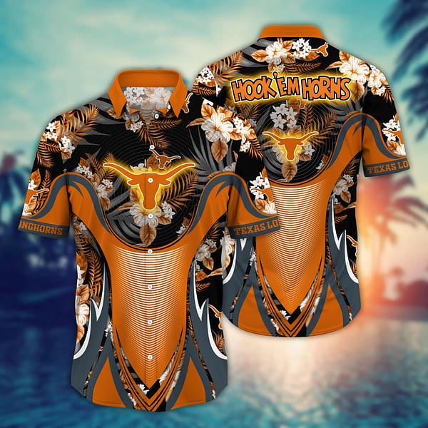 Buildercar - Texas Longhorns Tropical Leaf Armor Design Hawaiian Shirt