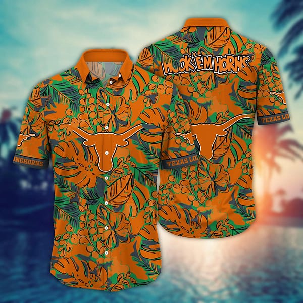 Buildercar - Texas Longhorns Tropical Leaf Hawaiian Shirt