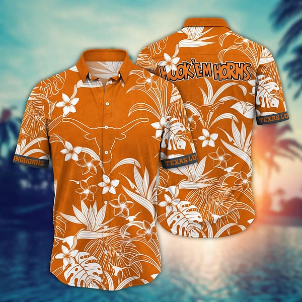 Buildercar - Texas Longhorns White Floral Hawaiian Shirt