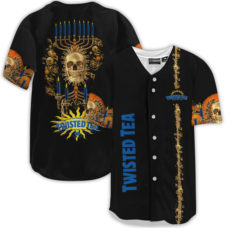 Buildercar - Twisted Tea Golden Skull And Pumpkin Baseball Jersey