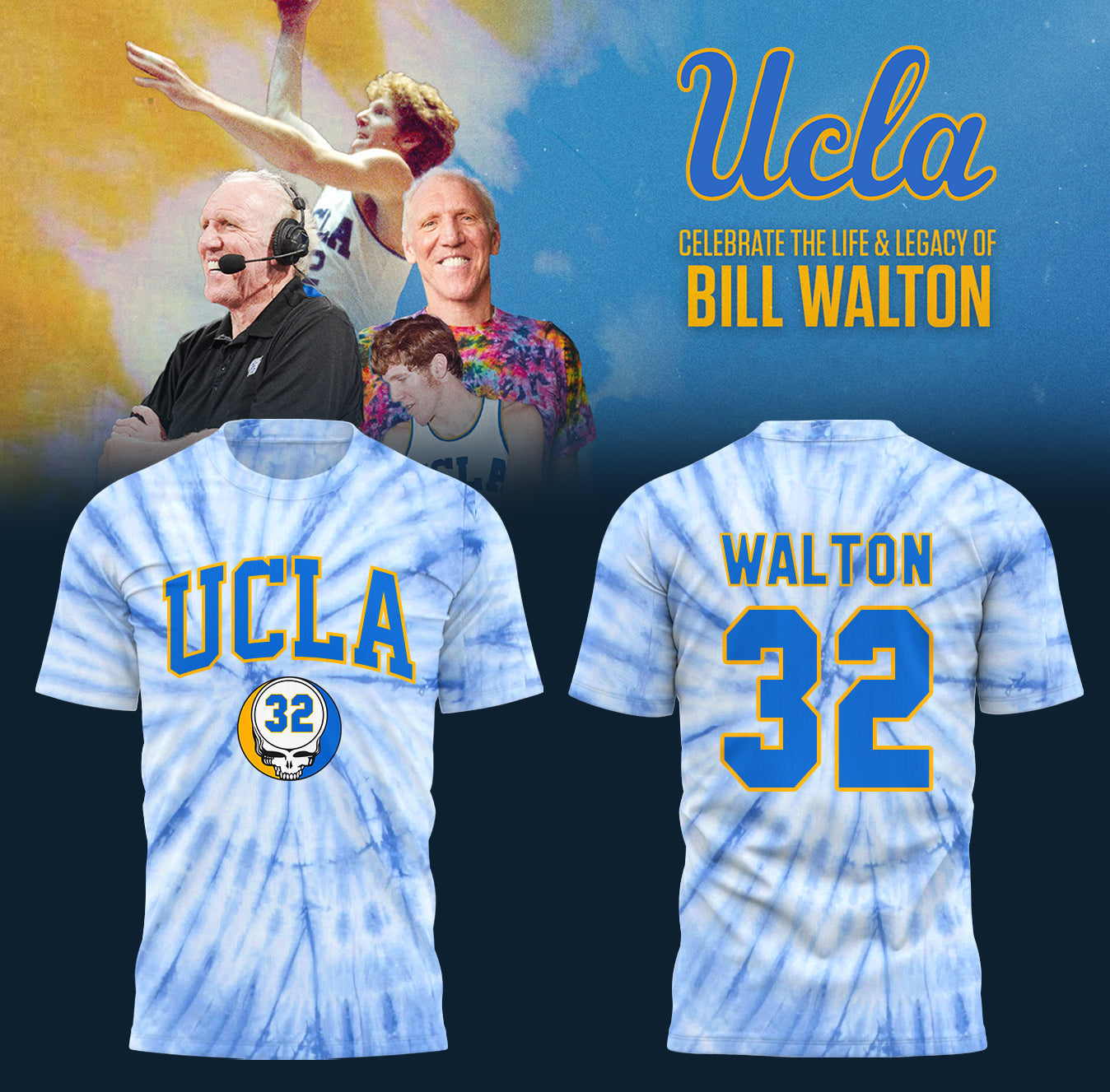 Buildercar - Ucla Men Basketball 32 Tie-dye 2 Bill Walton T-Shirt Hoodie Suit