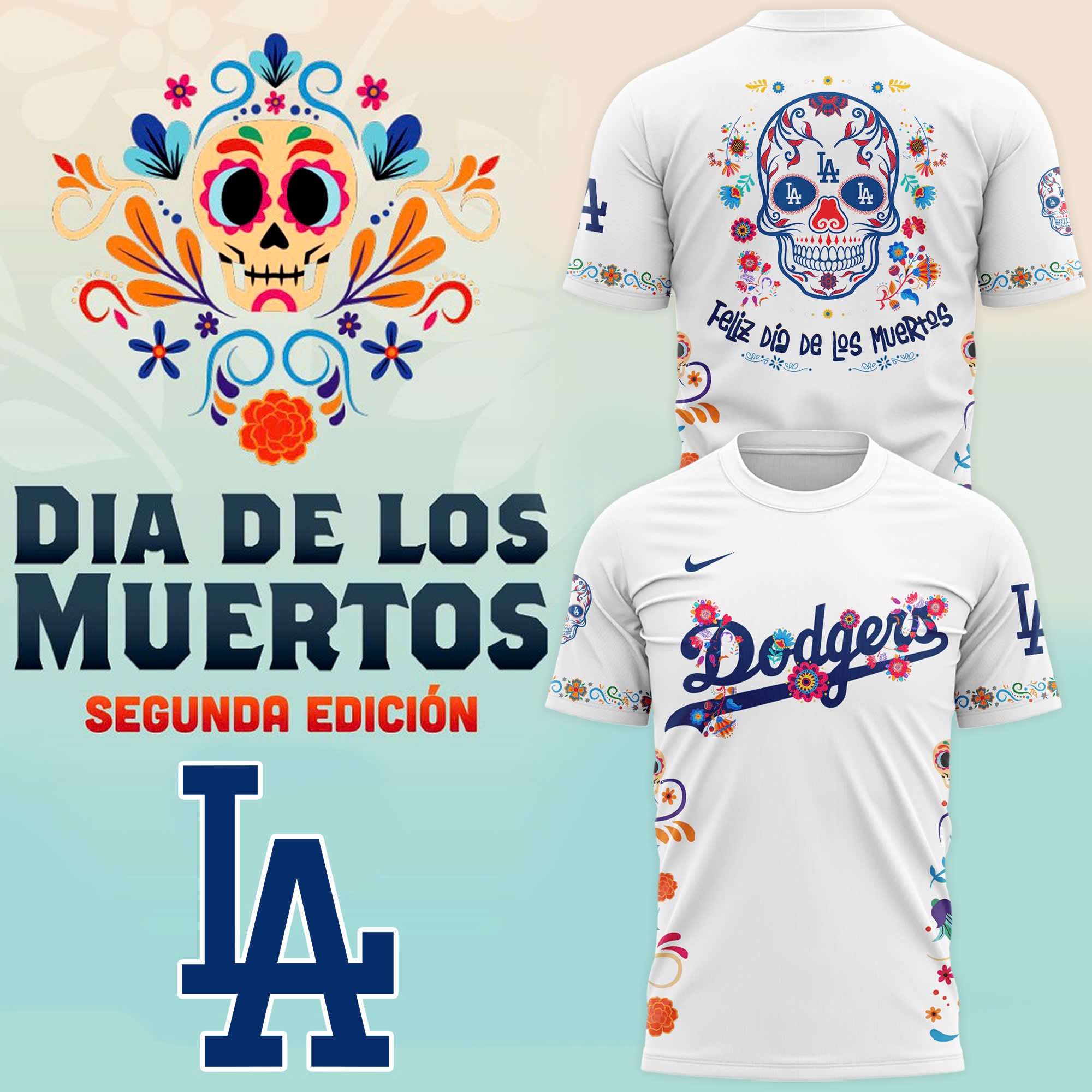 Buildercar - UnisexS Los Angeles Dodgers Dia De Los Muertos T-Shirt Hoodie Suit