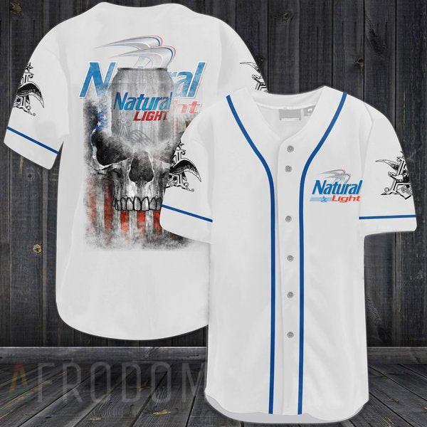 Buildercar - US Flag Black Skull Natural Light Baseball Jersey