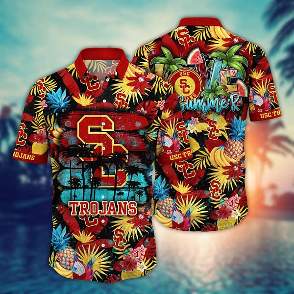 Buildercar - USC Trojans Botanical Flowers Palm Pineapple Aloha Hawaiian Shirt