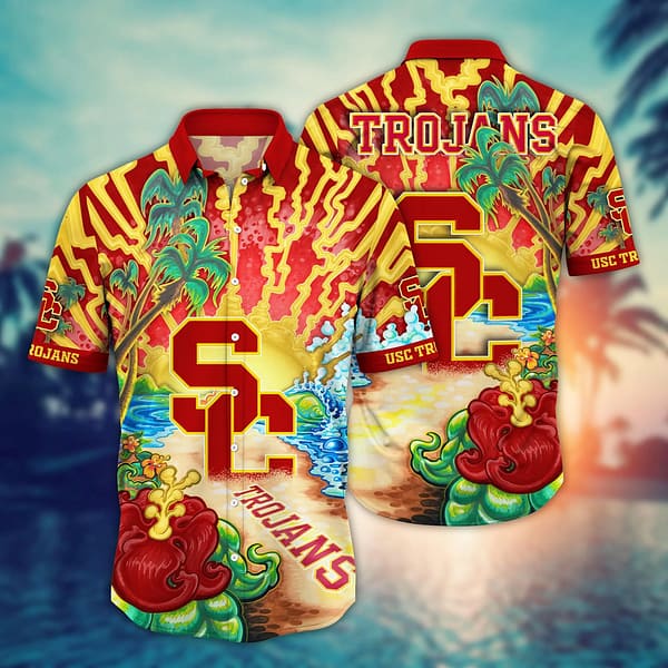 Buildercar - USC Trojans Thunder Strike Beach Palm Tree Hawaiian Shirt