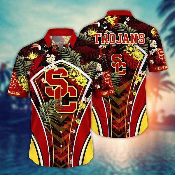 Buildercar - USC Trojans Tropical Leaf Armor Design Hawaiian Shirt