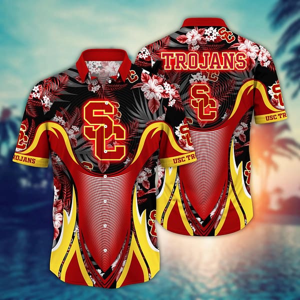 Buildercar - USC Trojans Tropical Leaf Armor Design Hawaiian Shirt