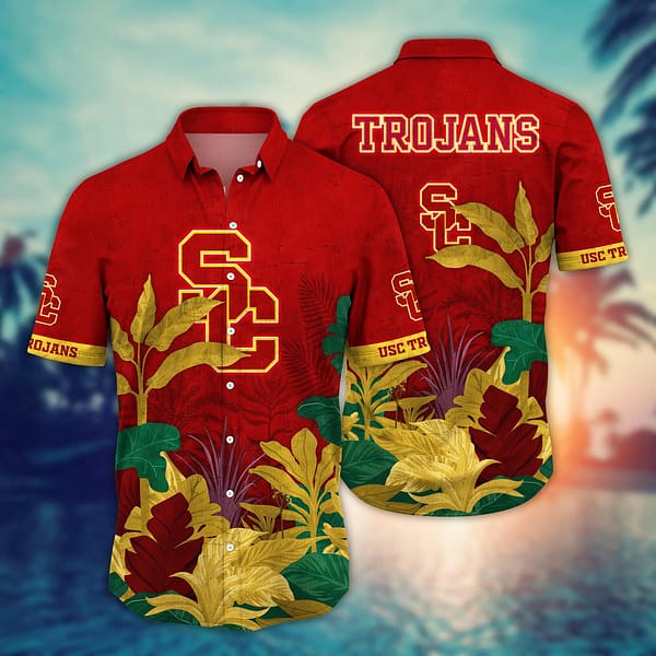 Buildercar - USC Trojans Tropical Leaf Hawaiian Shirt