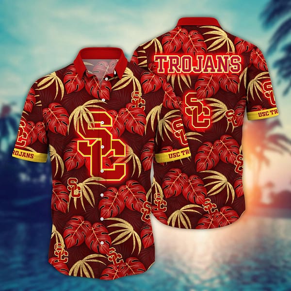 Buildercar - USC Trojans Tropical Leaf Hawaiian Shirt