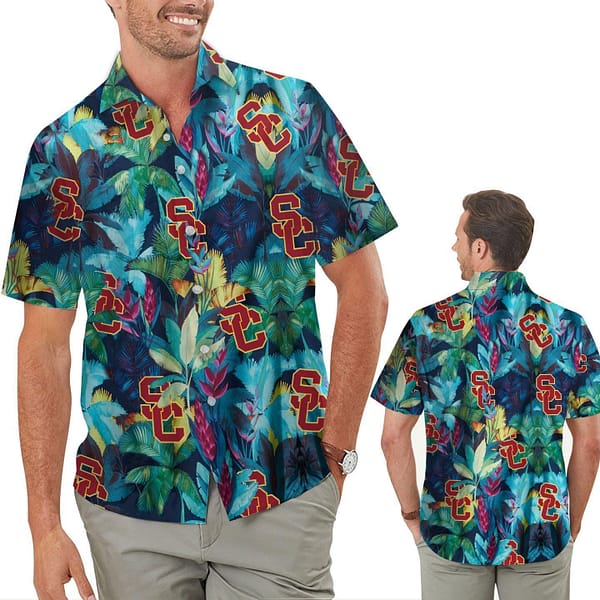 Buildercar - USC Trojans Tropical Leaf Jungle Aloha Hawaiian Shirt