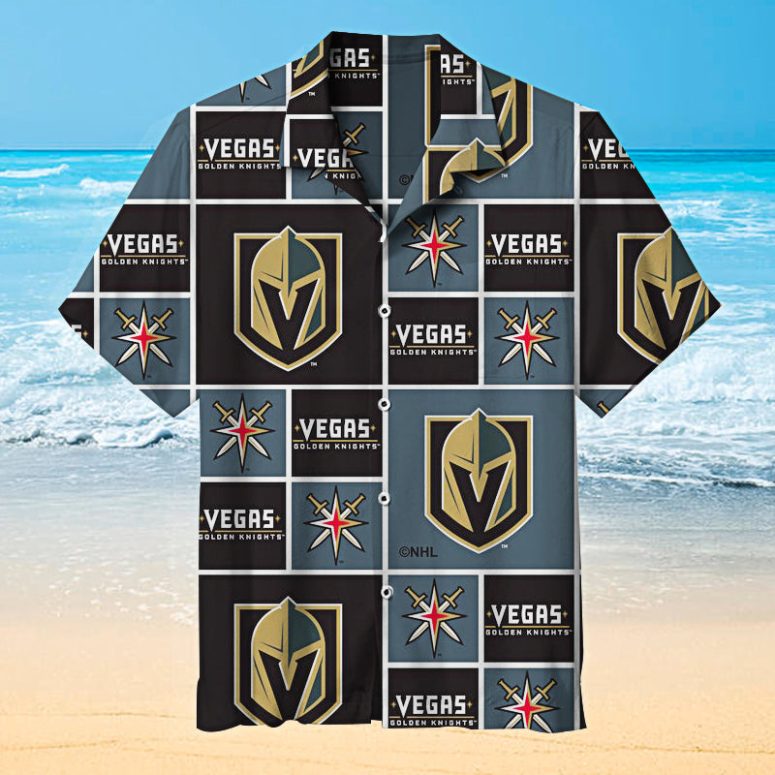 Buildercar - Vegas Golden Knights Logo Grid Hawaiian Shirt