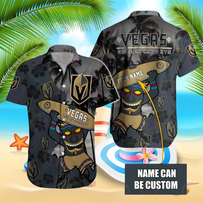 Buildercar - Vegas Golden Knights Tiki Surf Personalized Hawaiian Shirt