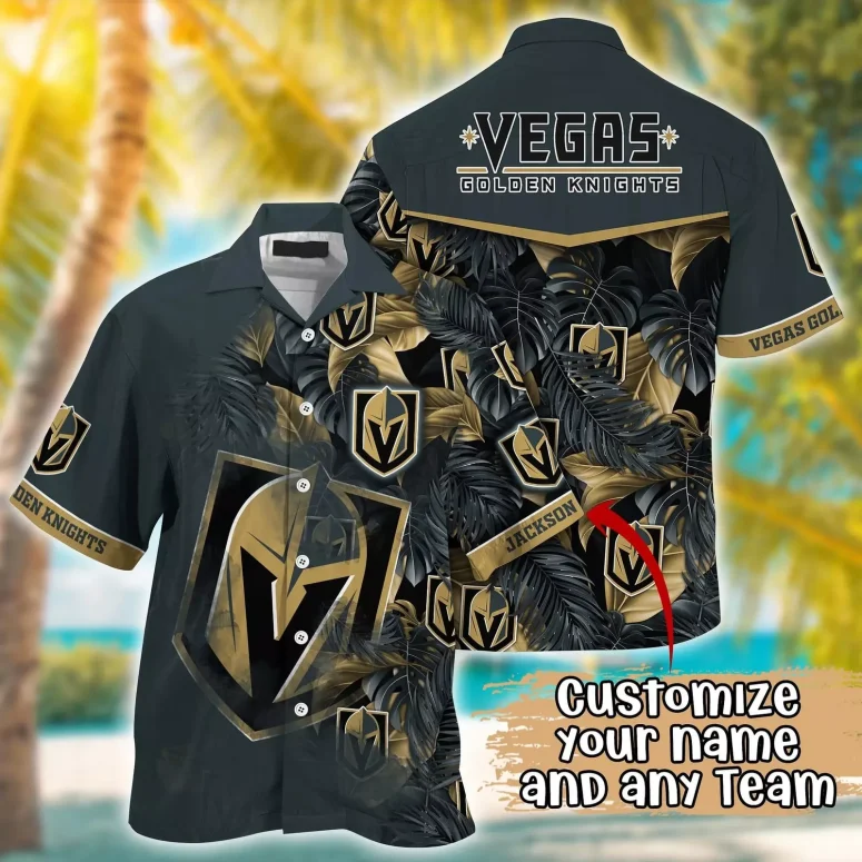 Buildercar - Vegas Golden Knights Tropical Elite Personalized Hawaiian Shirt