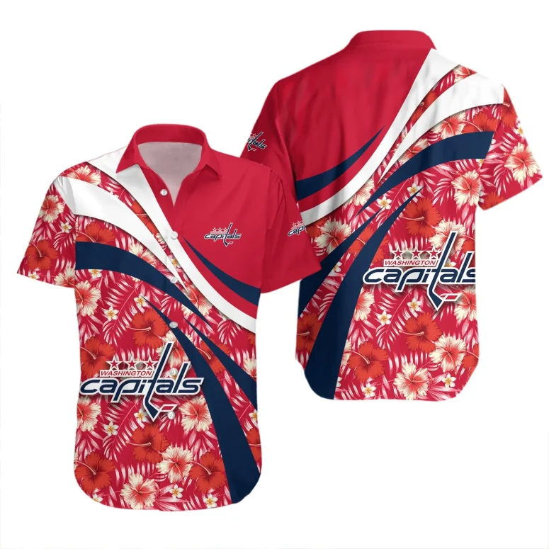 Buildercar - Washington Capitals Hibiscus Wave Hawaiian Shirt