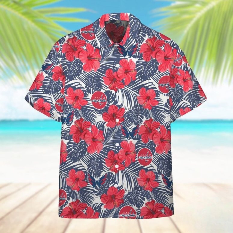 Buildercar - Washington Capitals Tropical Hibiscus Hawaiian Shirt