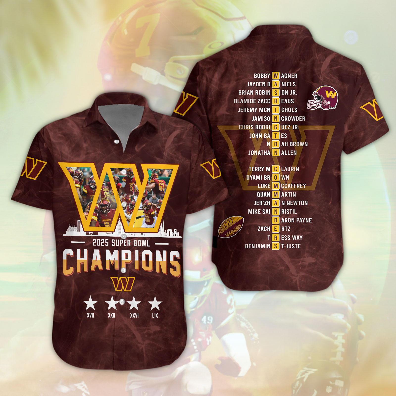 Buildercar - Washington Commanders 2025 Super Bowl Champions NFL Football Team Hawaiian Shirt