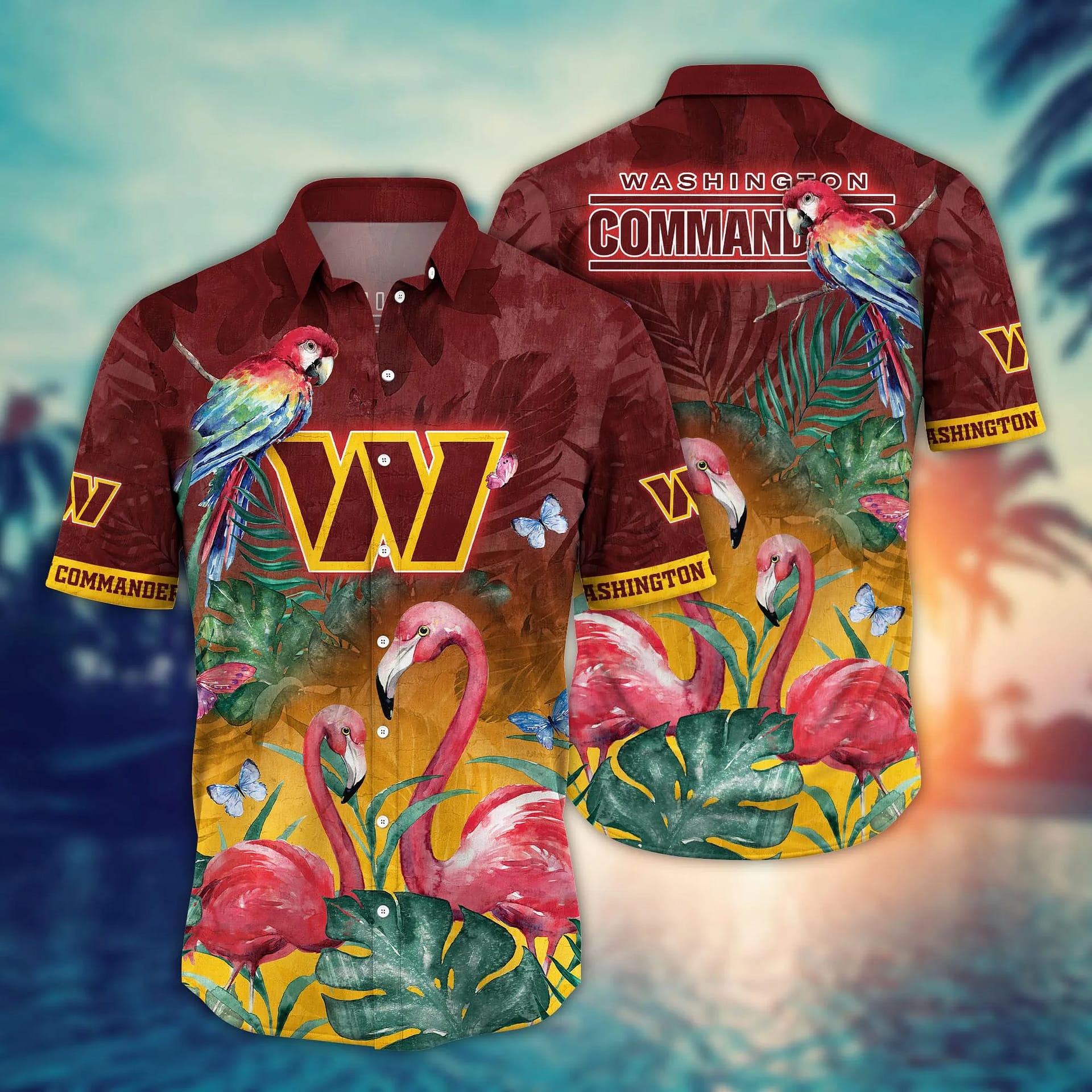 Buildercar - Washington Commanders Flamingo NFL Football Team Hawaiian Shirt