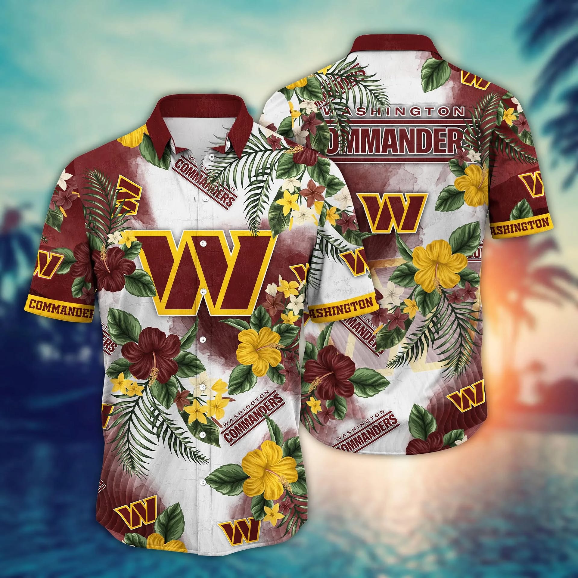 Buildercar - Washington Commanders Floral Daytime NFL Football Team Hawaiian Shirt