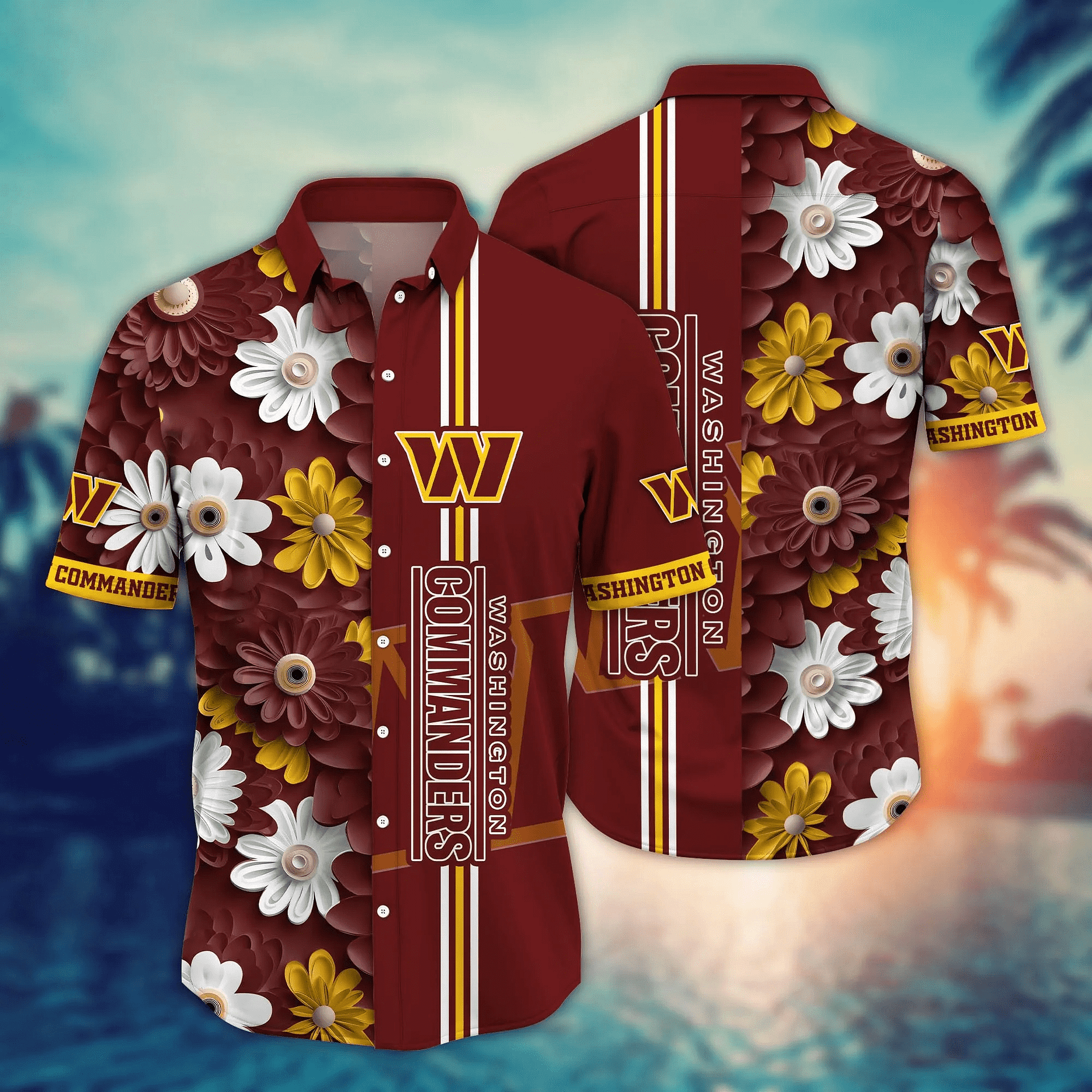 Buildercar - Washington Commanders Flower Pattern NFL Football Team Hawaiian Shirt
