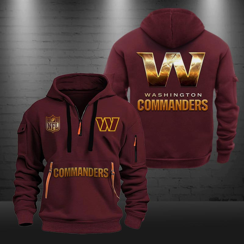 Buildercar - Washington Commanders Golden Logo NFL Quarter Zip Hoodie