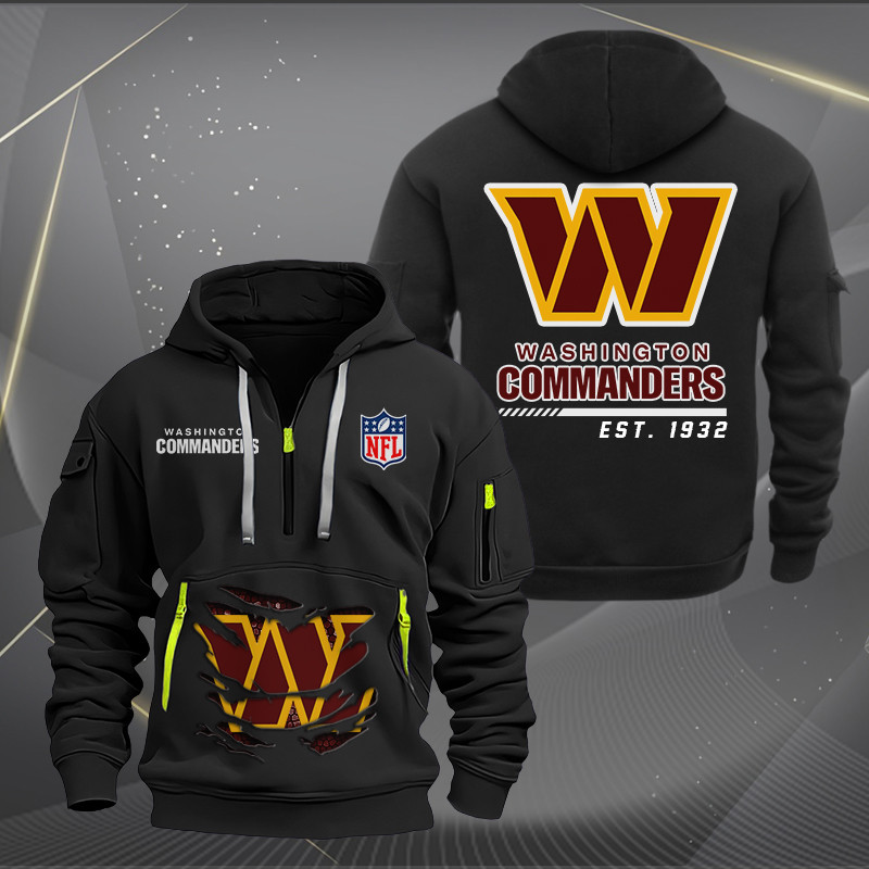 Buildercar - Washington Commanders Monster Scratch 2 Logo NFL Quarter Zip Hoodie